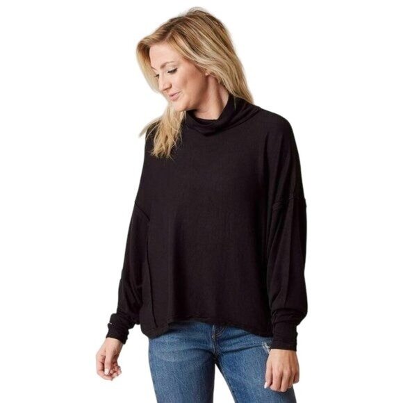 Free People Black Dolman Turtleneck Top - Picture 1 of 8